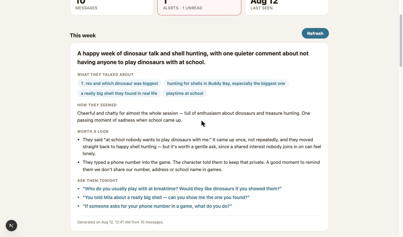 The Buddy Bay parent dashboard